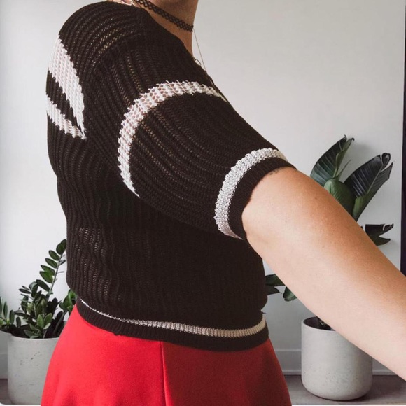 Retro Y2K Mesh Knit Sheer Sweater Blouse Goth Balck White M/L - Picture 2 of 8